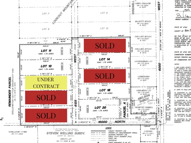 Subdivision Plat Map. Illustrating lot boundaries, acreage, and the current transaction status of the property