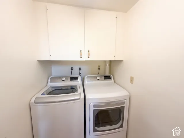 Laundry area featuring white cabinetry and dedicated utility hookups