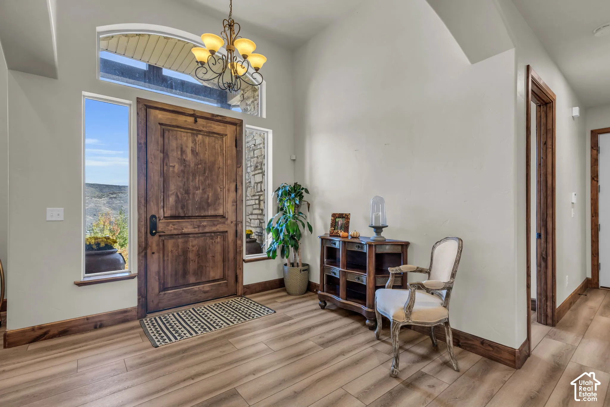 Wood-finish flooring with coordinating wood trim