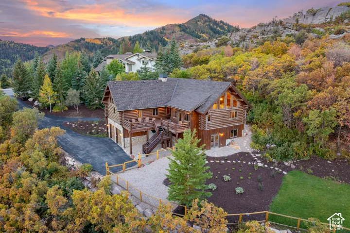 Bird's eye view of a mountainous background