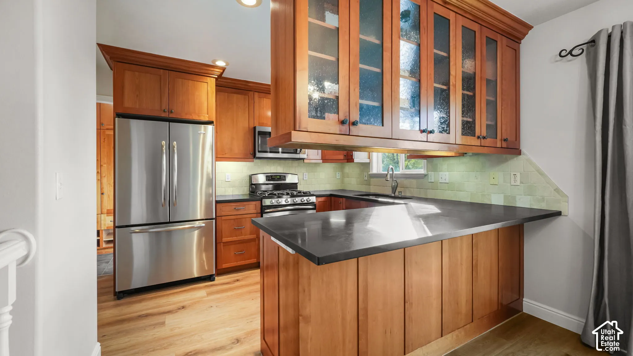 Beautiful custome Cherry hardwood cabinets with honed granite counters