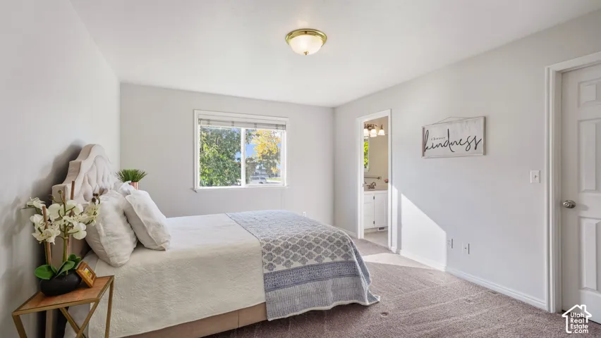 Spacious Primary suite with carpet and natural light