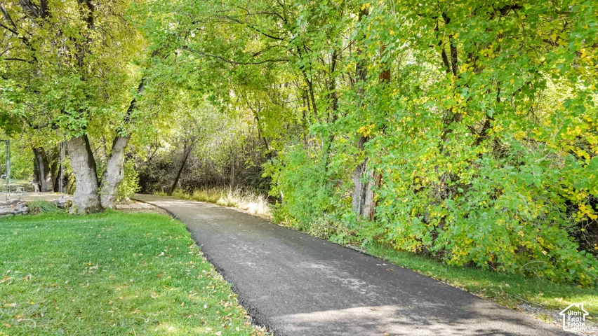 Shaded walking path a block from the home