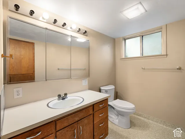 Spacious vanity in basement