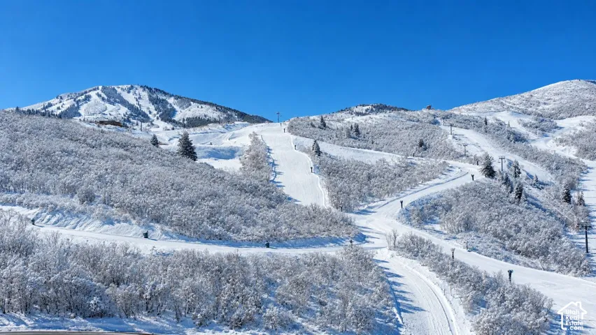 Mountainous terrain featuring snow-covered slopes, evergreen vegetation, and established ski lift infrastructure