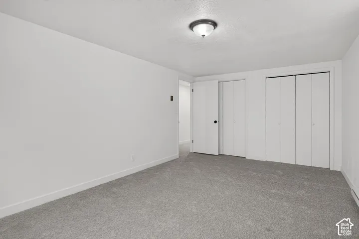 Neutral-toned wall-to-wall carpeting, flush-mount ceiling lighting, and dual sets of bi-fold closet doors