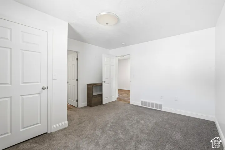 Neutral wall palette, carpeting, six-panel interior doors, and overhead flush-mount lighting