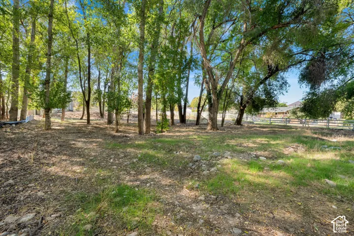 Wooded lot featuring mature trees and partial fencing