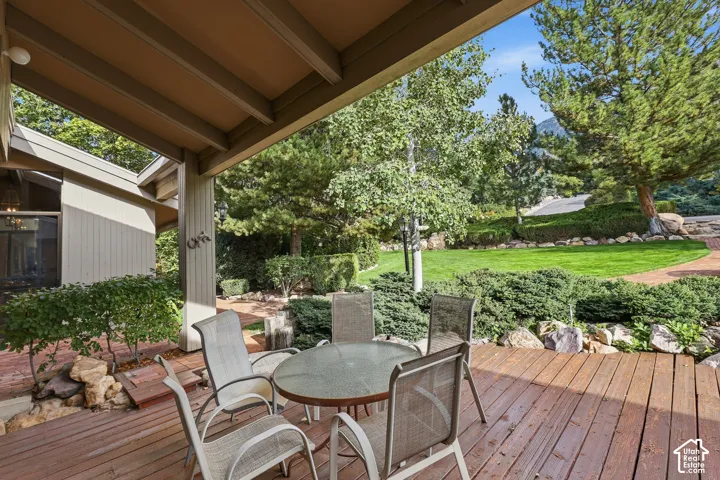 Front covered deck with Mt Olympus Bowl view.