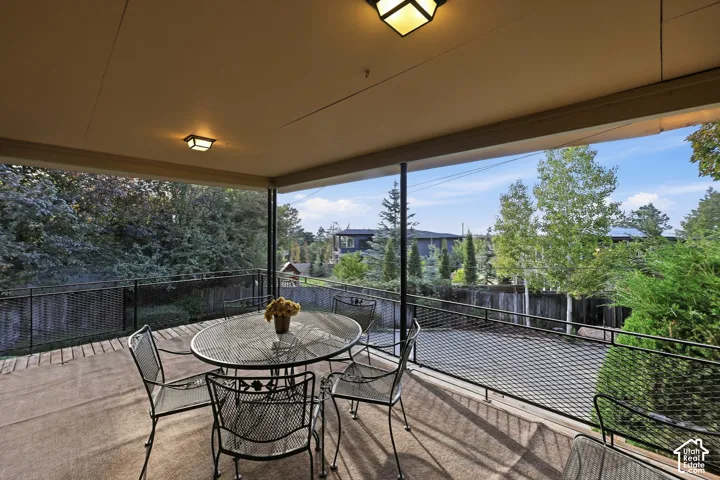 Large covered deck with view to the west.