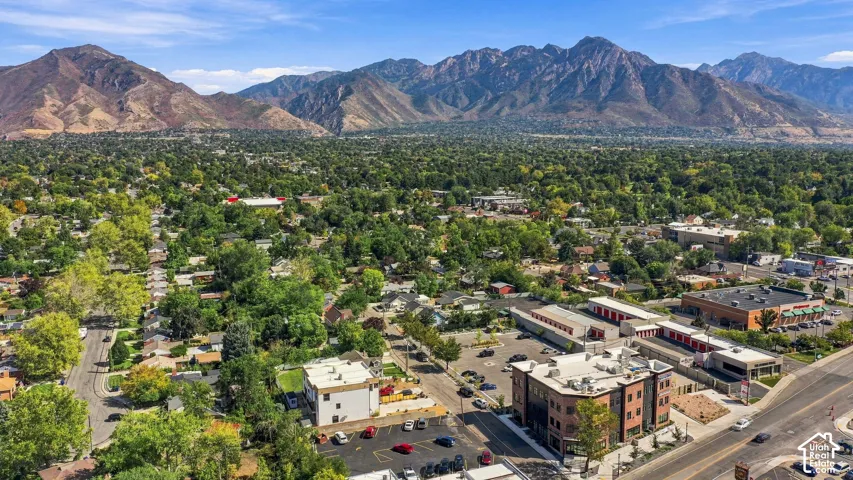 Expansive mountainous backdrop over a verdant, tree-lined landscape