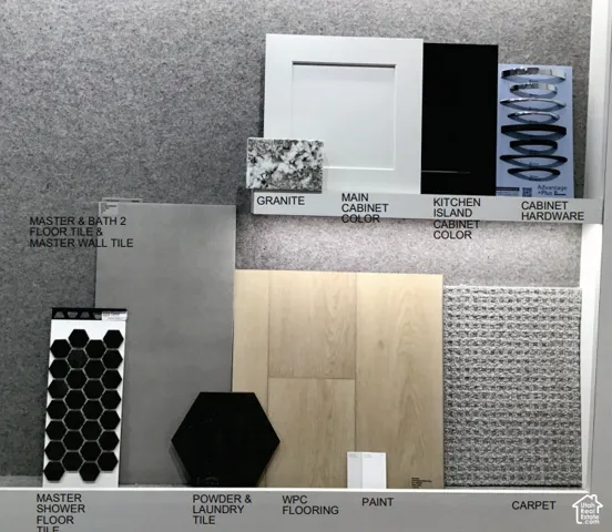 Design Selection Board. Displaying material and color specifications for the property