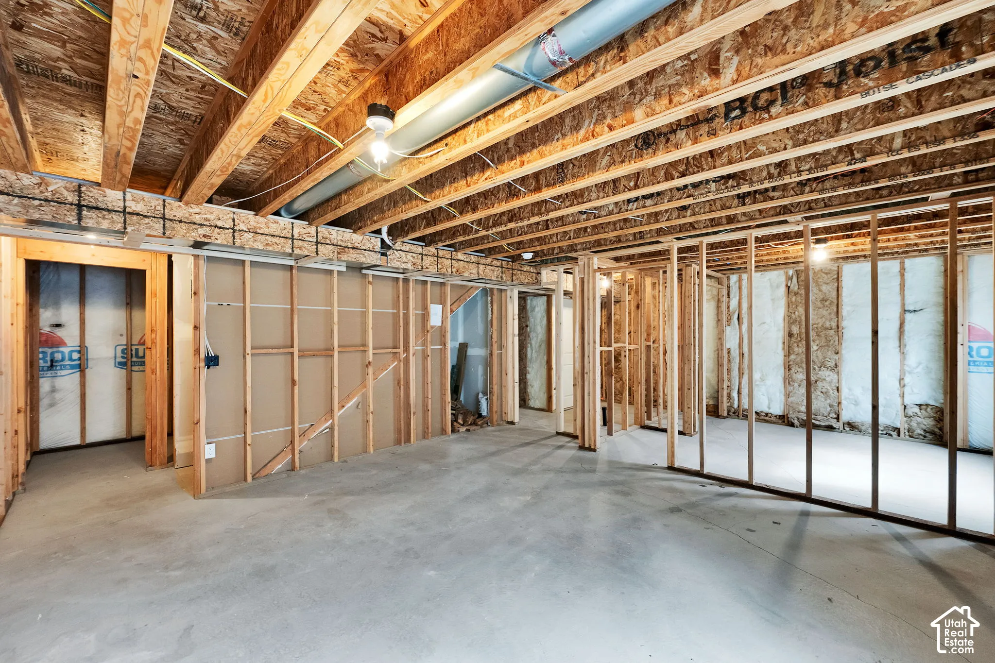 Unfinished basement is plumbed for a bathroom
