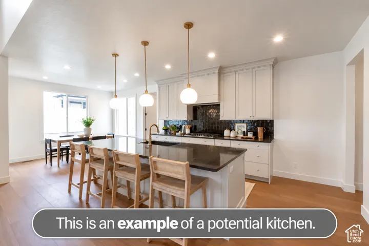 Kitchen featuring custom cabinetry, a central island with a stone-finish countertop, a dark tile backsplash, recessed lighting, and three globe-style pendant fixtures