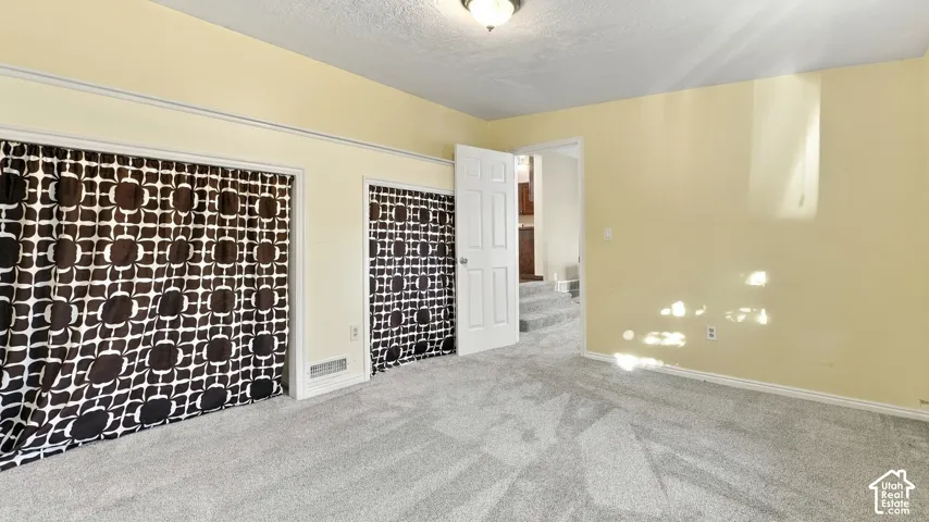 Room featuring neutral wall finishes, wall-to-wall carpeting, and two built-in recessed storage areas with trim detailing
