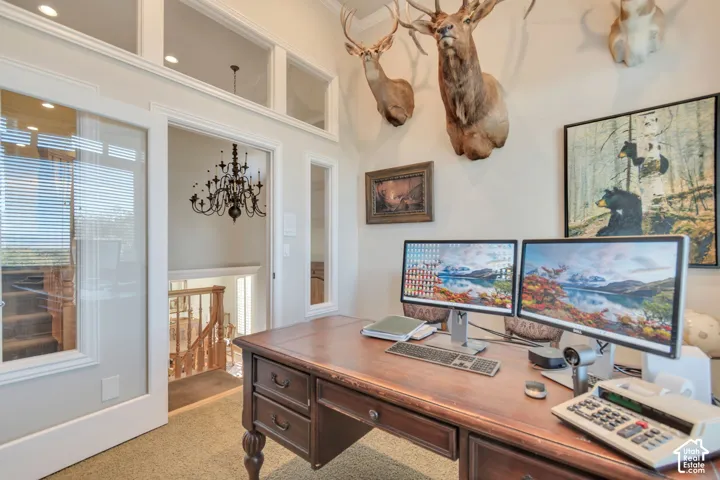 Office is uniquely situated half way up the stairs with stunning views and open feel.