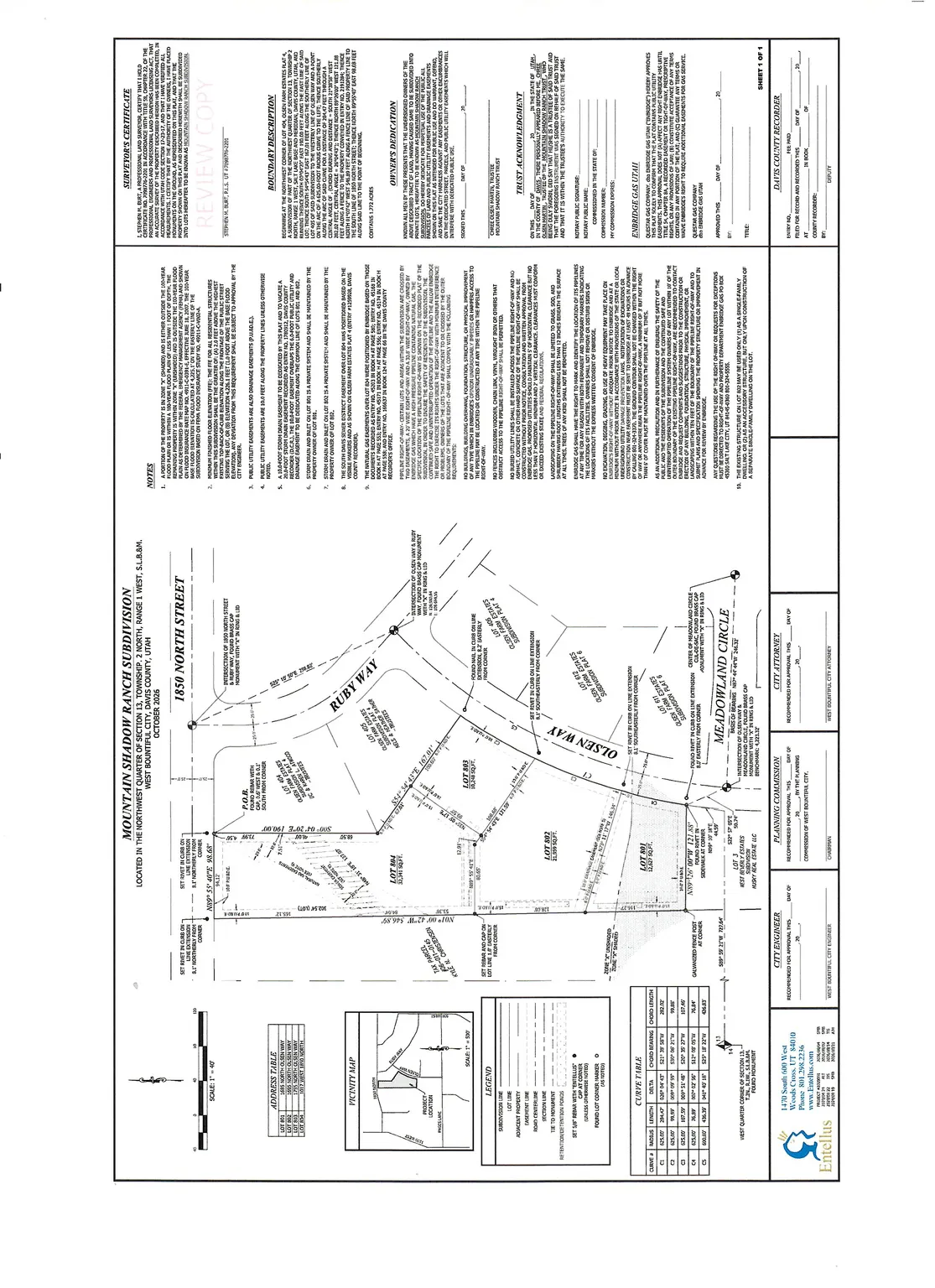 Subdivision Plat. Illustrating survey boundaries, legal descriptions, and municipal certifications for the property