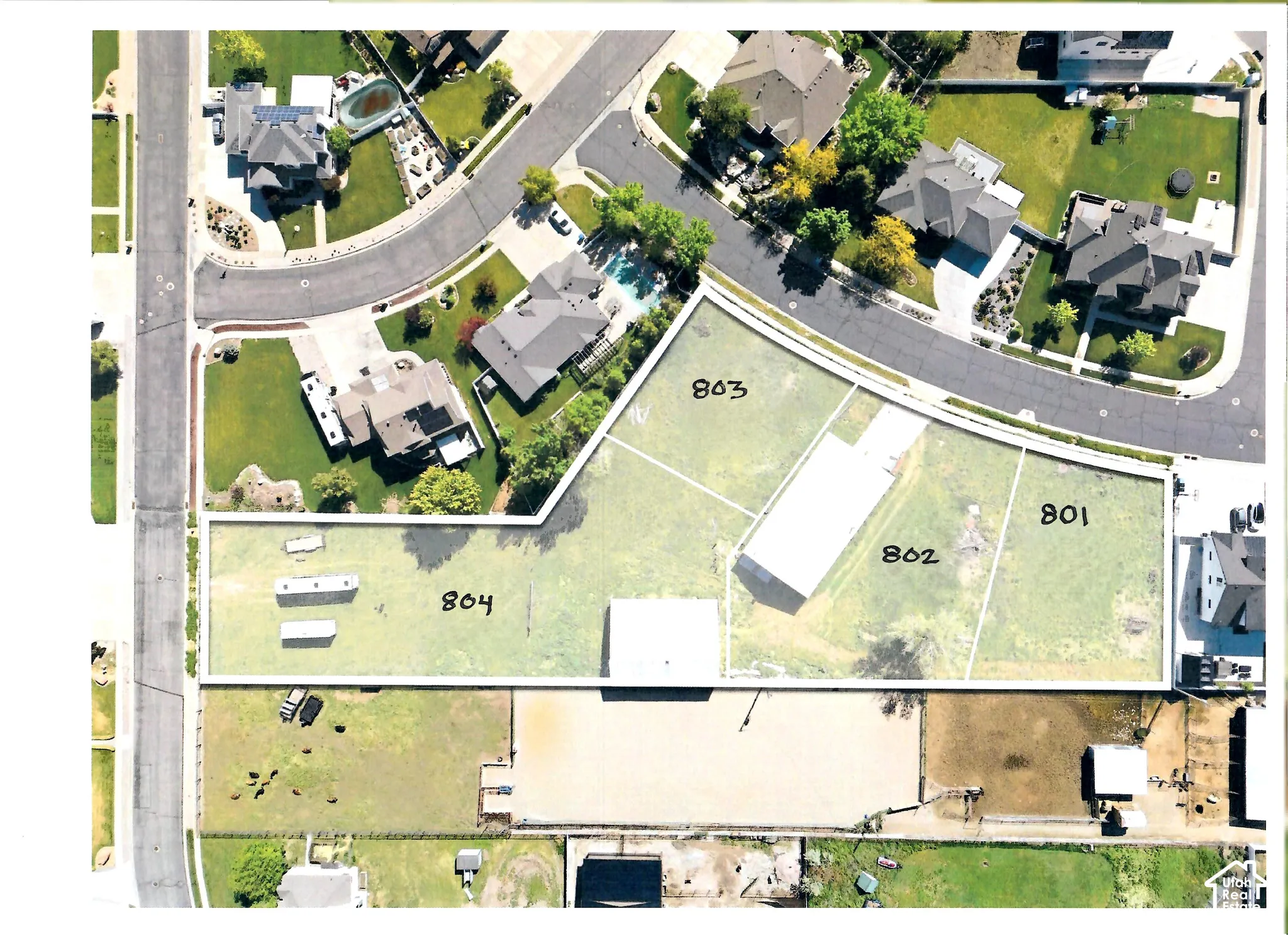 Aerial Survey. Depicting the plot boundaries and dimensions for the property