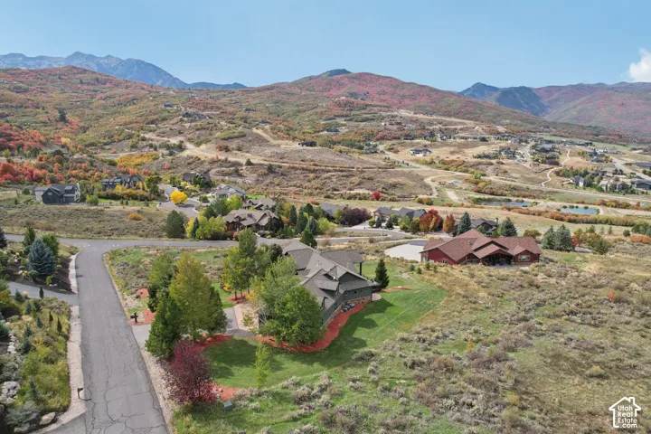 Mountainous terrain with natural vegetation and scattered residential properties