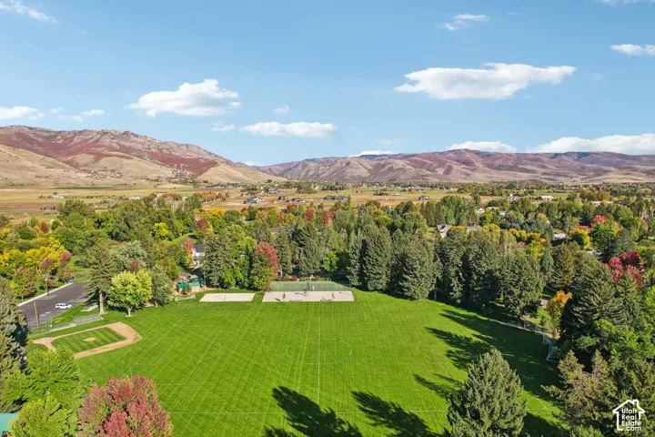 Expansive green space featuring a baseball diamond and a multi-sport court