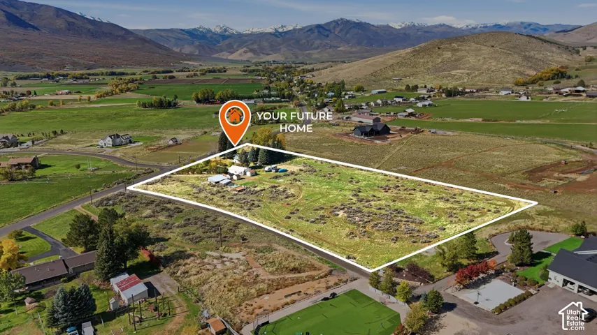 Expansive lot featuring open terrain, mature trees, and mountainous topography in the distance