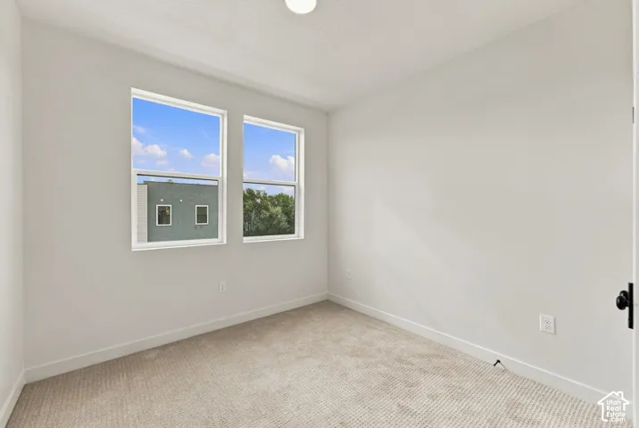 Neutral wall finishes, plush carpeting, dual-pane windows, and a flush-mount ceiling fixture