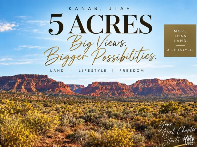 Five-acre parcel featuring natural desert terrain, native scrub brush, and prominent sandstone mesa rock formations