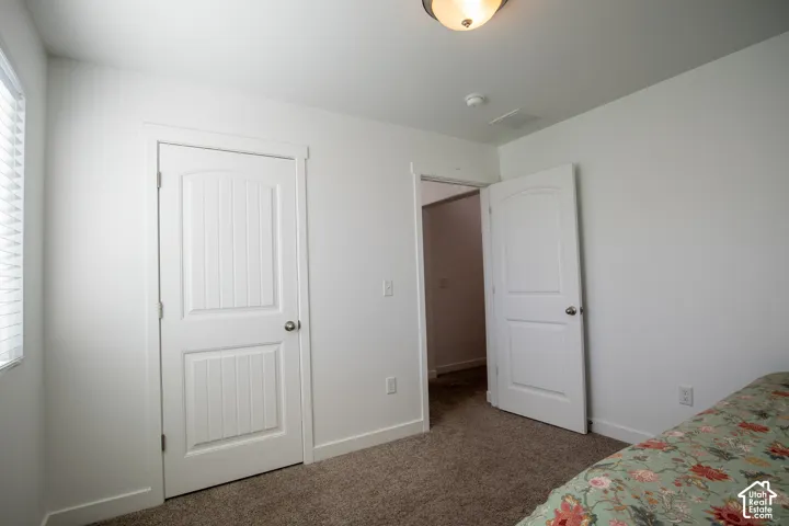 Neutral-toned interior space featuring carpeting, dual-panel interior doors, and overhead flush-mount lighting