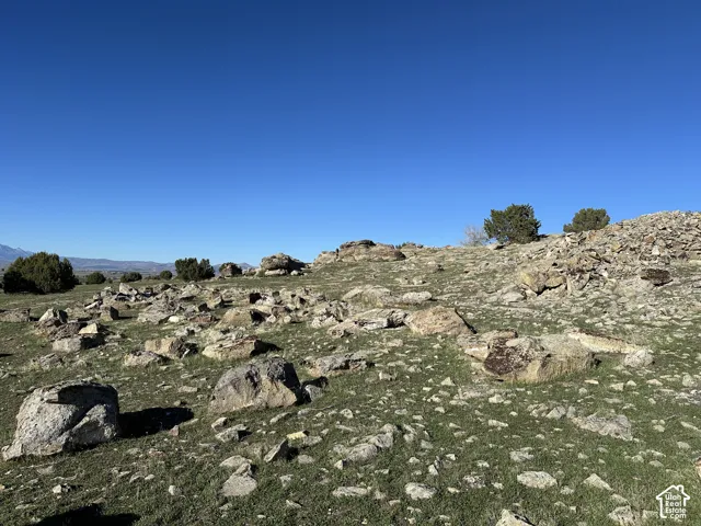Expansive terrain featuring native rock outcroppings, indigenous vegetation, and distant mountain topography