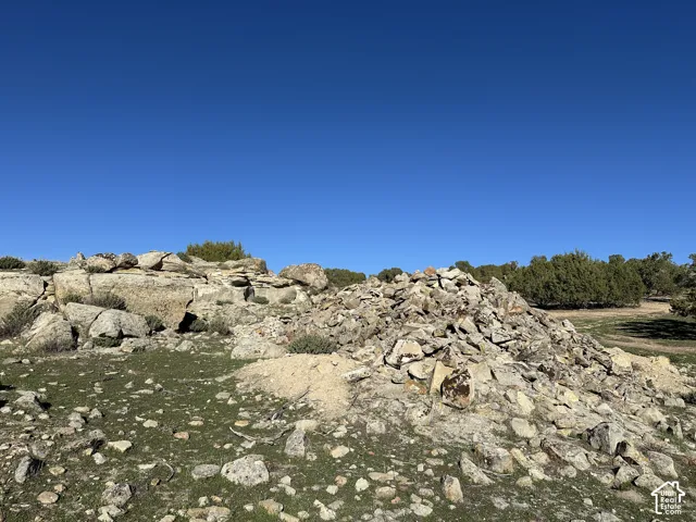 Expansive lot featuring natural rock outcroppings, native vegetation, and mature evergreen shrubs