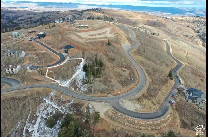 Elevated vacant lot situated on sloping terrain featuring mature trees, native vegetation, and direct access to paved roads