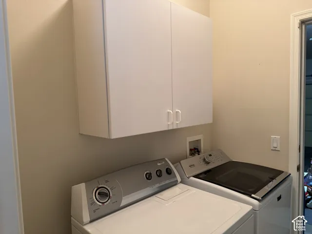 Wall-mounted white shaker-style cabinetry with dual cabinet doors and neutral wall finish