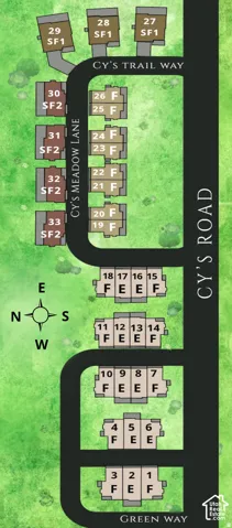Site Plan. Depicting the arrangement of properties and thoroughfares within the development