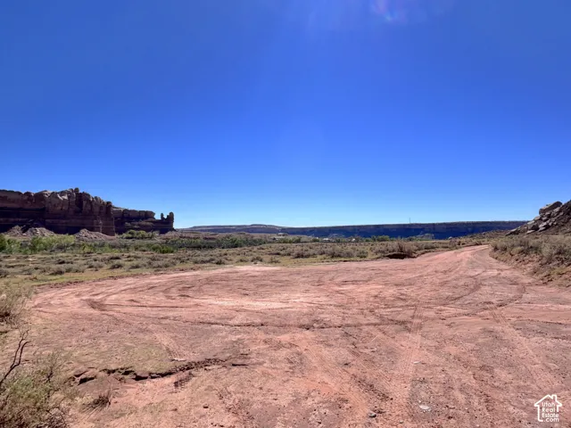 Expansive desert acreage featuring native vegetation and prominent rock mesa formations