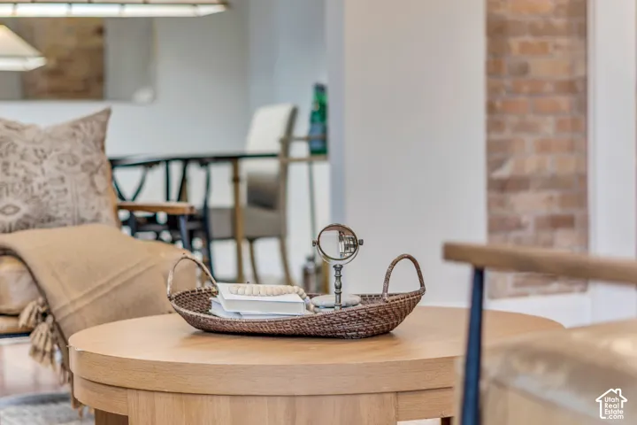 Exposed brick wall column and interior architectural detailing