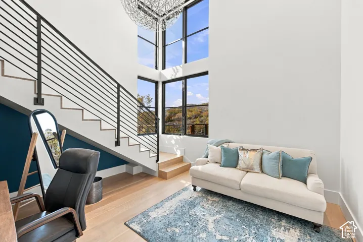 Third multi-level bedroom in west wing of home. Each room features living space, bathroom and walk-in closet on main level with bedroom and terrace access upstairs.