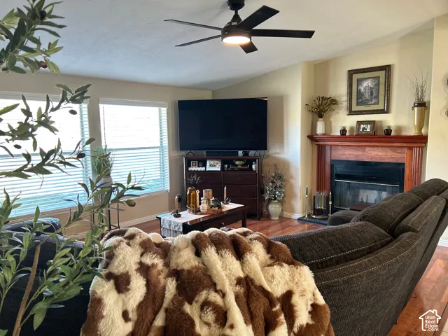 Cozy family room just off kitchen area with fireplace