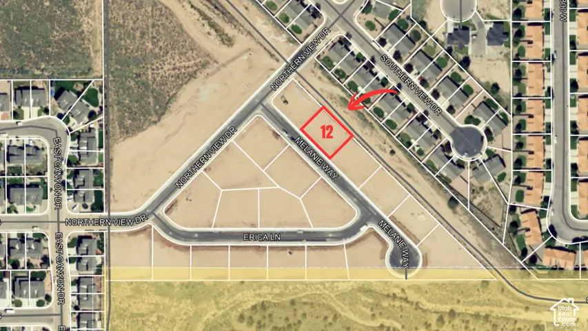 Aerial Survey Map. Illustrating the designated parcel boundaries and street orientation of the property