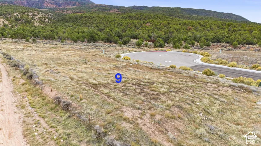 Undeveloped lot featuring paved street access, utility hookups, native desert vegetation, and mountainous terrain backdrop