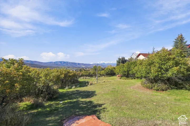 Expansive grounds featuring mature trees, native landscaping, and mountain scenery