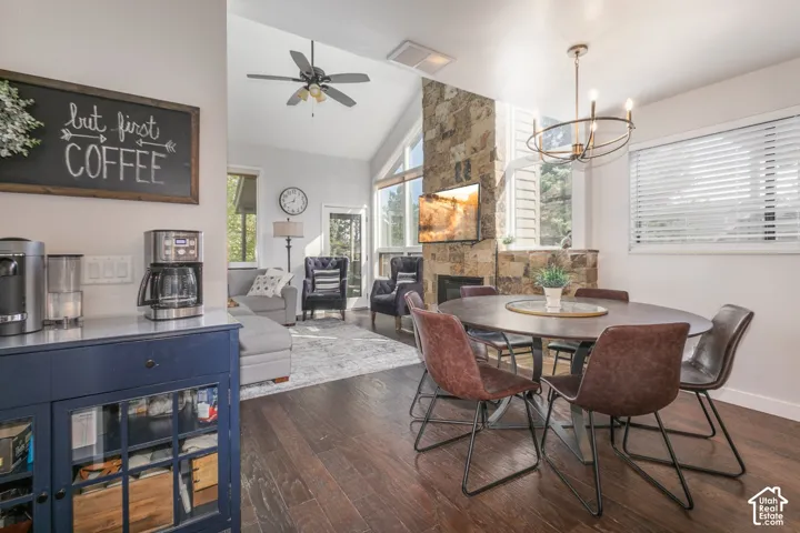 Wood-finish flooring throughout the open-concept living and dining areas
