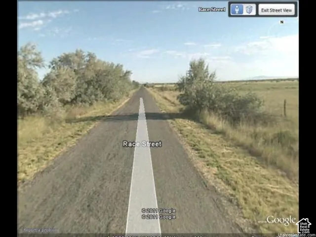 Paved roadway bordered by natural vegetation and expansive open land