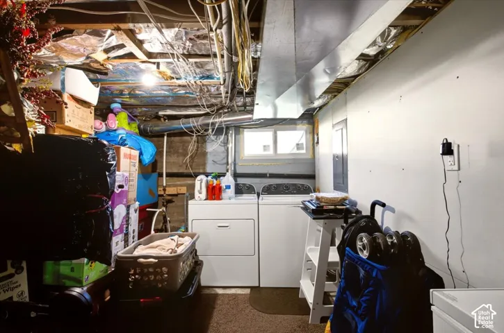 Utility space featuring a sliding window, dedicated laundry hookups, and an electrical service panel