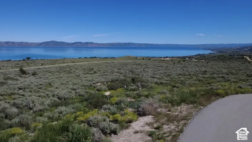 Expansive parcel of land featuring native vegetation, paved road access, and prominent mountain and water scenery
