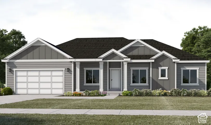 Single-story exterior with an attached multi-car garage