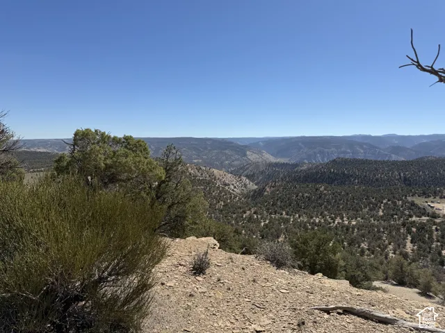Expansive mountain terrain featuring rocky outcroppings, native desert vegetation, and mature juniper trees