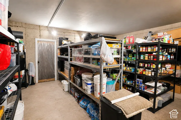 Concrete foundation walls, solid core door, and painted concrete flooring