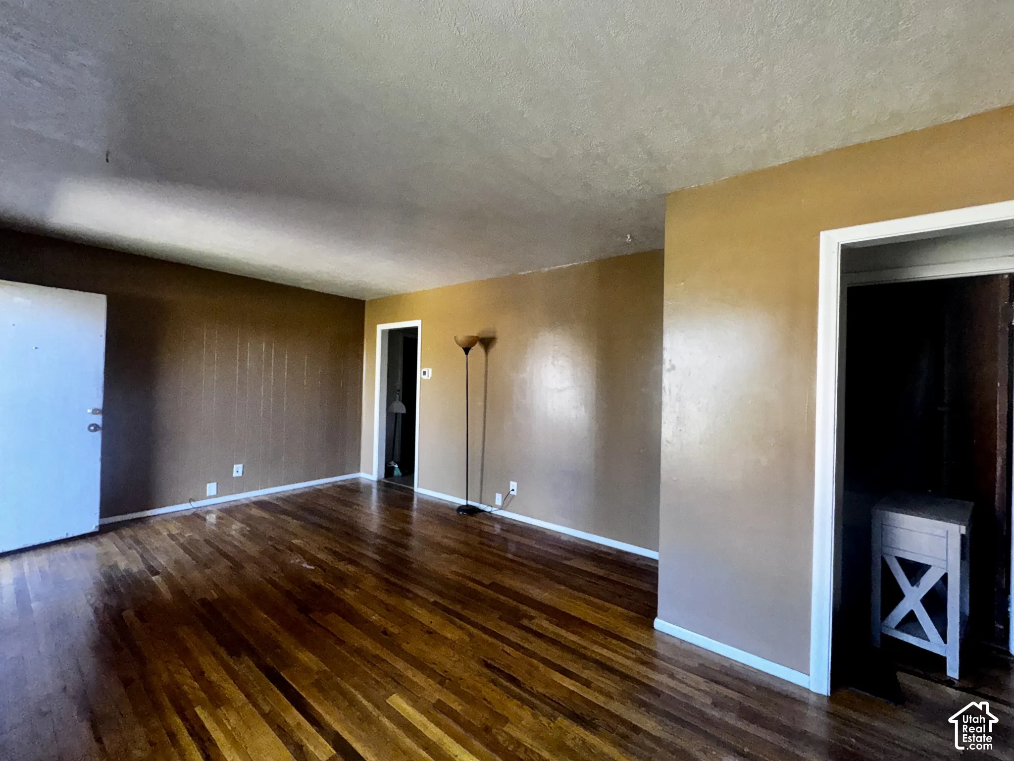 Expansive room featuring wood-finish flooring and smooth-textured walls