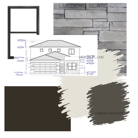 Exterior Elevation and Finishes Schedule. Defining technical dimensions and material color specifications for the property