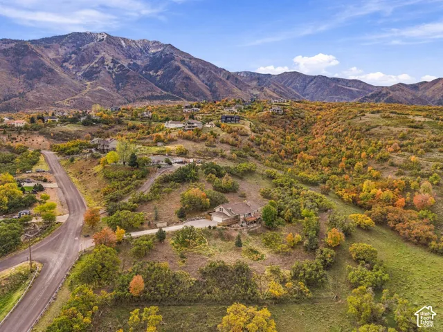 Single-family residence featuring a paved driveway, multi-car garage, and expansive lot nestled against a prominent mountain backdrop